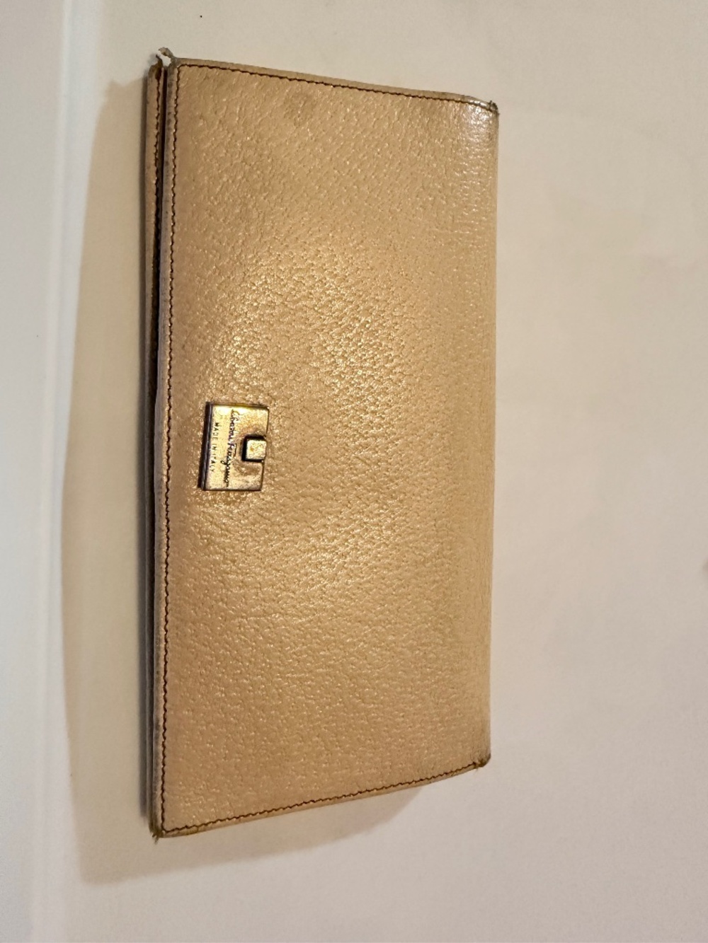 Vintage Salvatore Ferragamo Tan Pebbled Leather Long Continental Wallet
